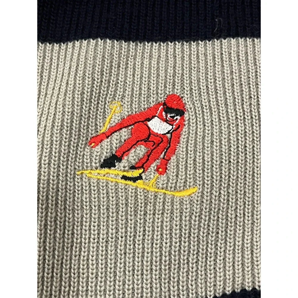 Quill's Woolen Market Men's Large Navy / Beige Sweater 100% Wool Ski Skier Image